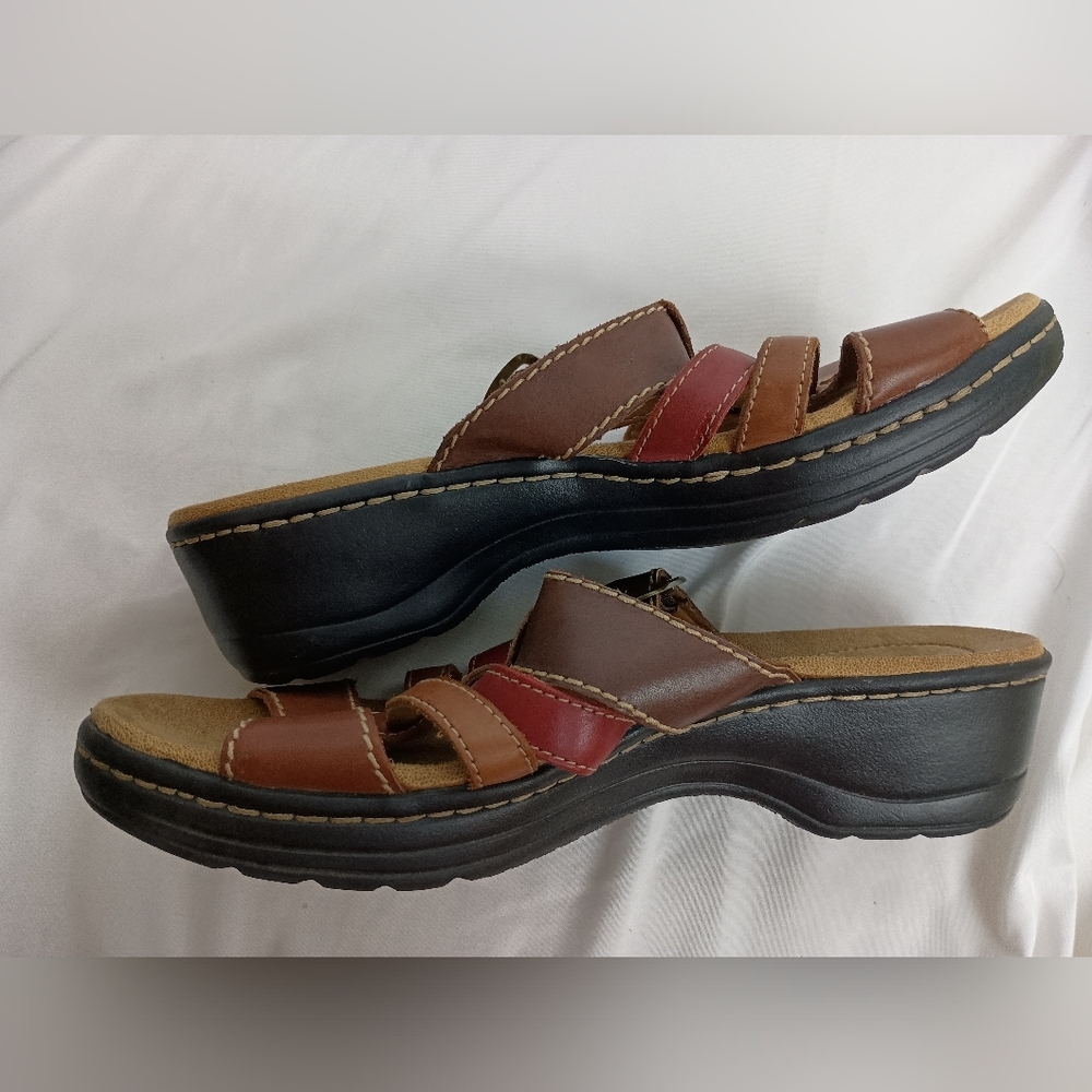 Clarks Women's Strappy 8 Brown Red Summer Casual Boho Slip On Sandals (#3) - Picture 4 of 8